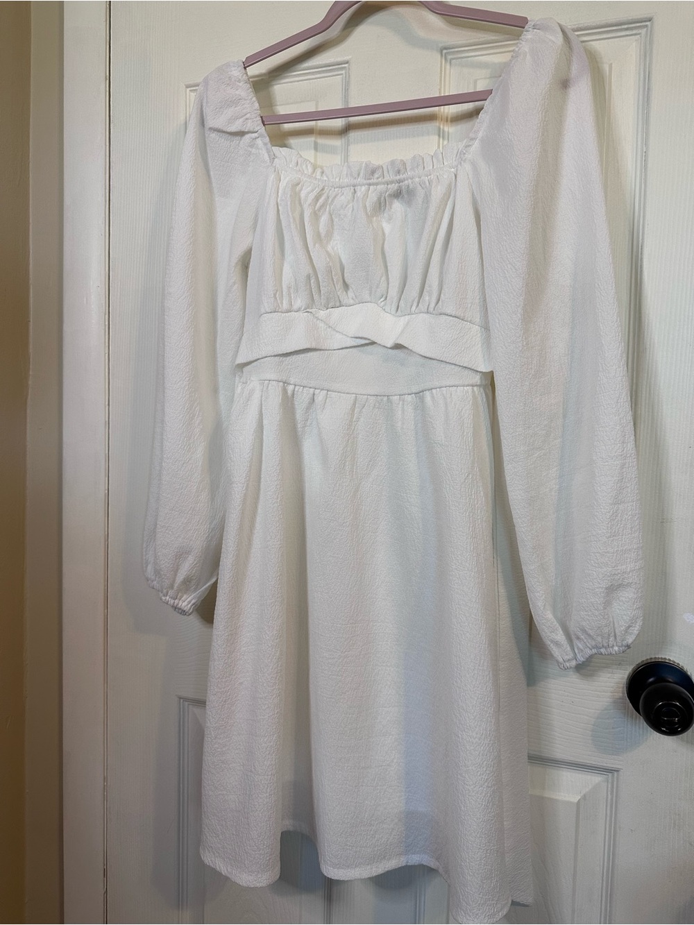 White Long Sleeve Square Neck Mini Dress | Small